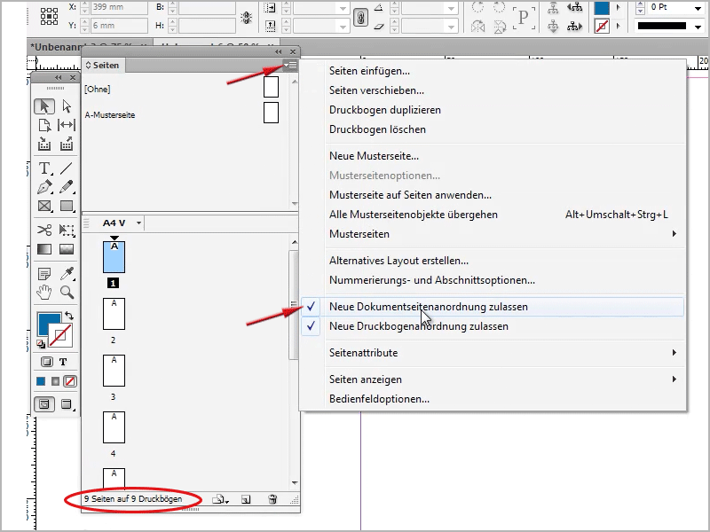 Porady i sztuczki dotyczące Adobe InDesign: Dzięki narzędziu Strony można rozmieszczać strony także jeden pod drugim, na przykład do układania puzzli.