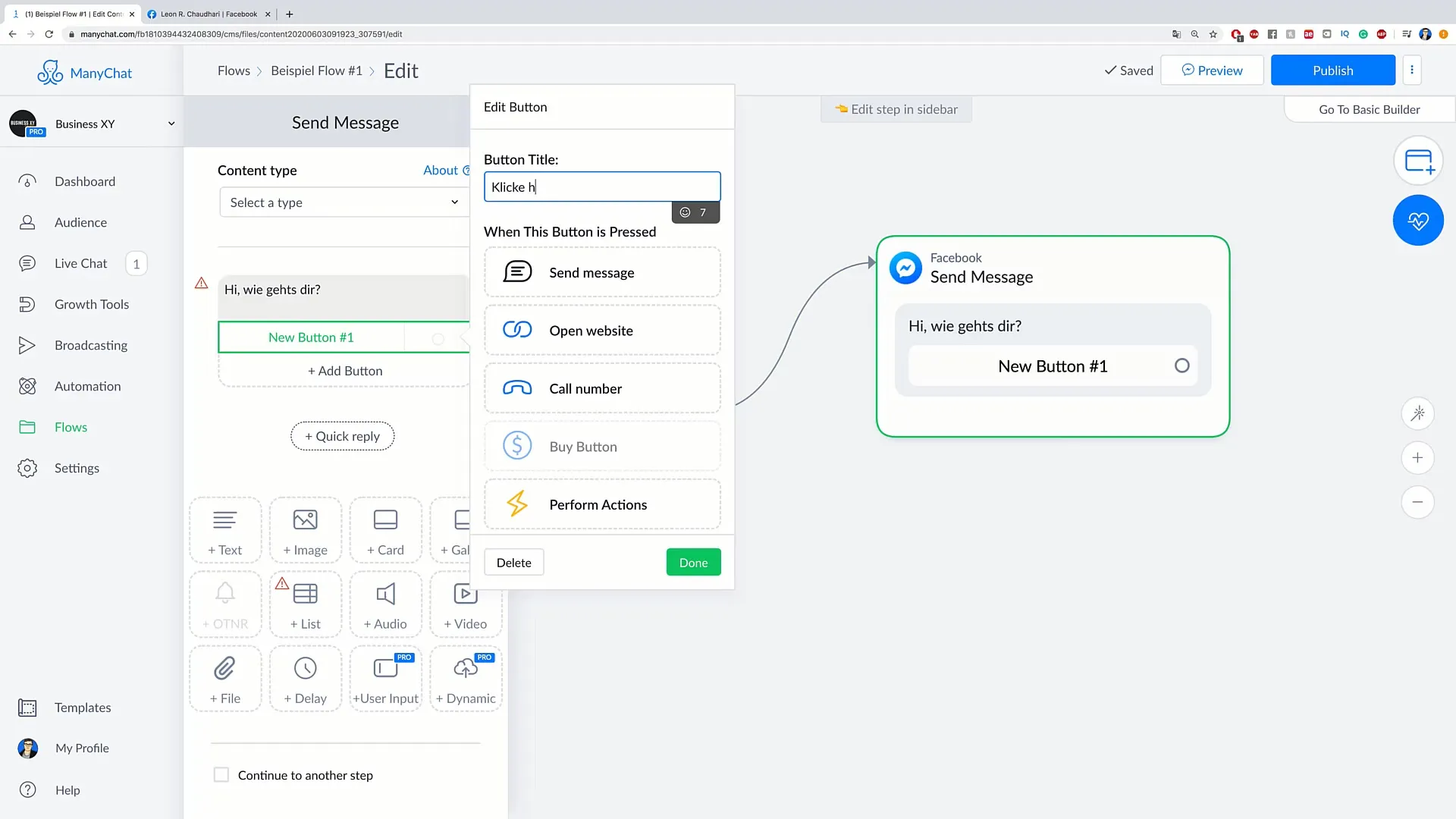 Création d'un flux dans ManyChat - Guide étape par étape