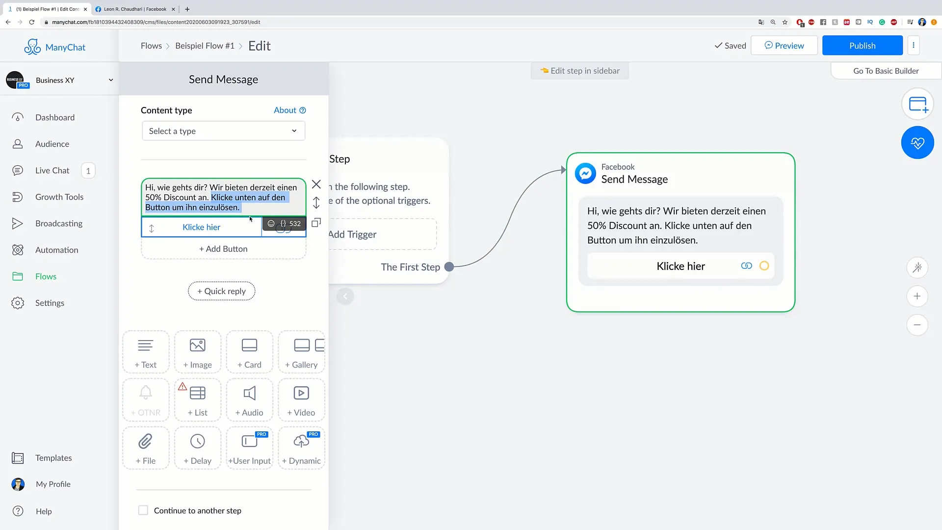 Création d'un flux dans ManyChat - Guide étape par étape