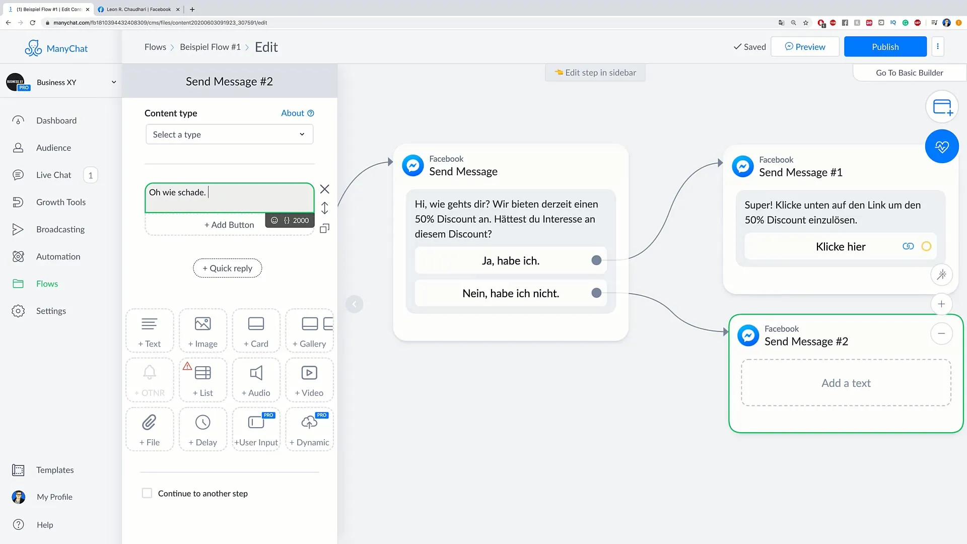 Creation of a flow in ManyChat - Step by step instructions