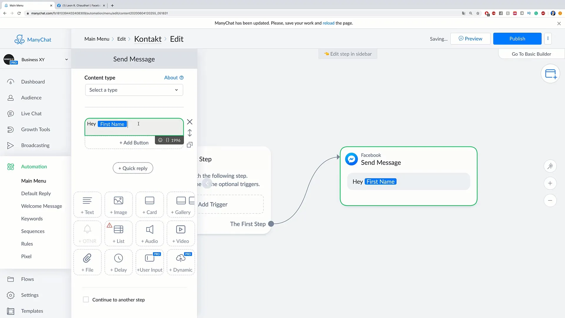 Create menu for Facebook Chatboard