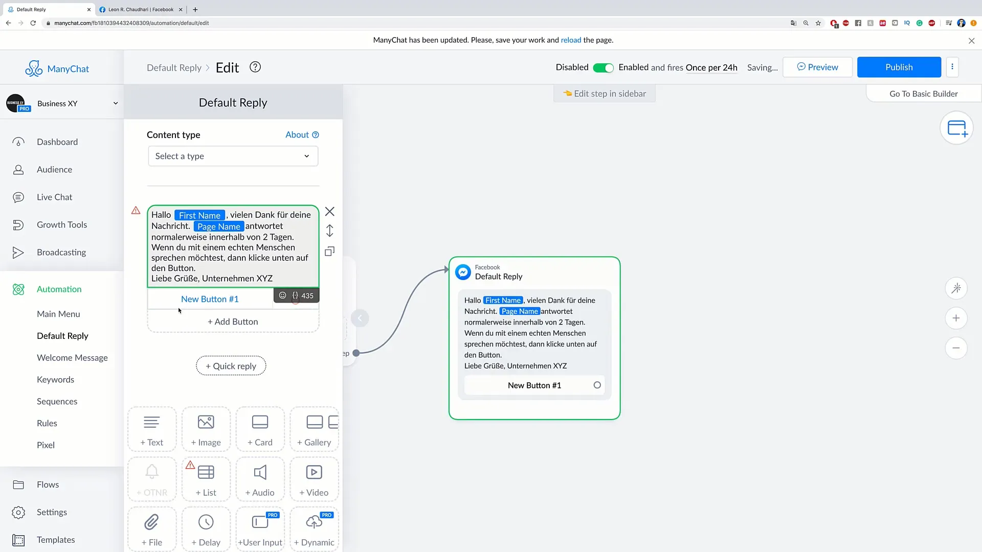 Create default response and increase phone calls