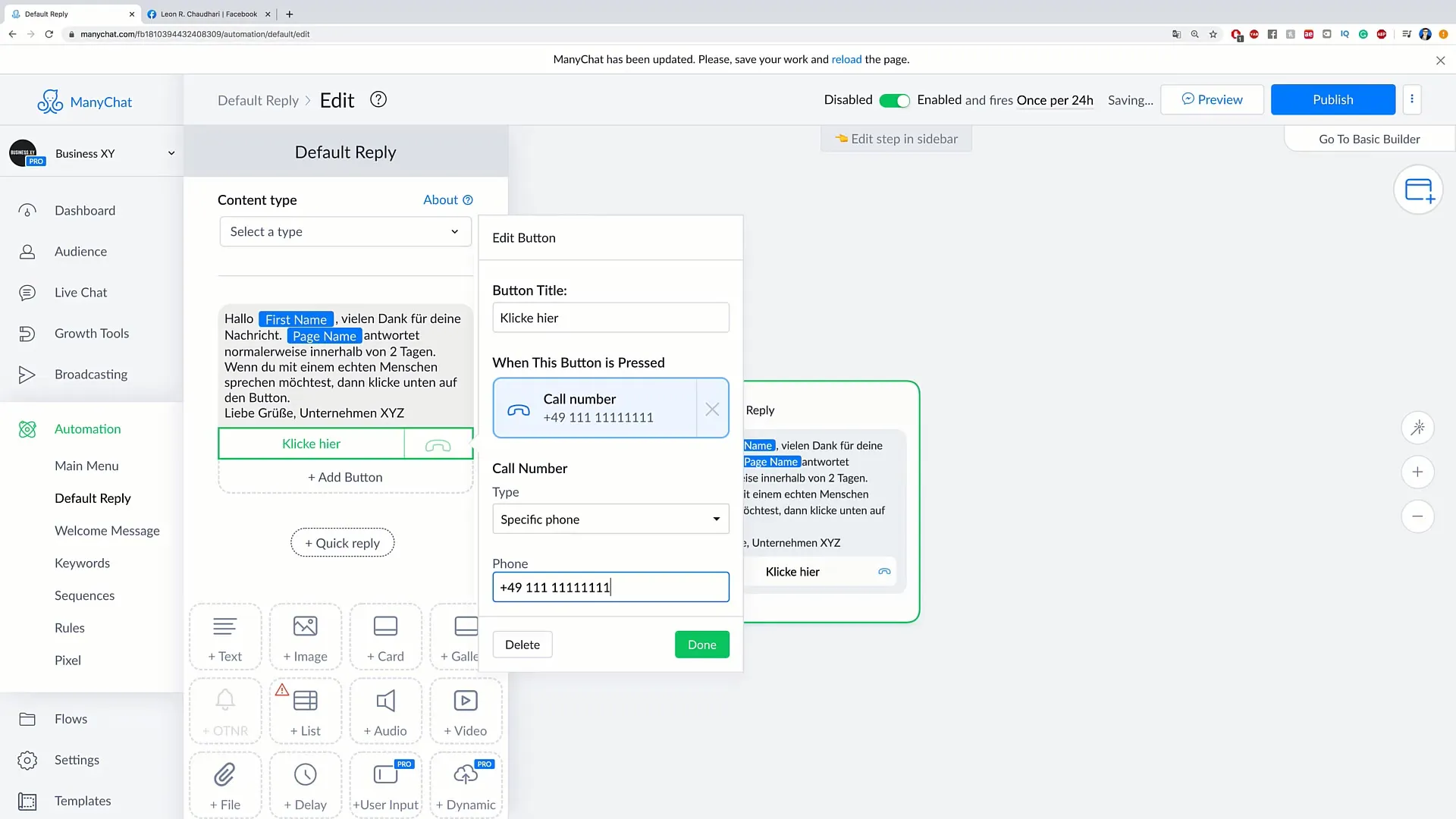 Create default reply and increase phone calls