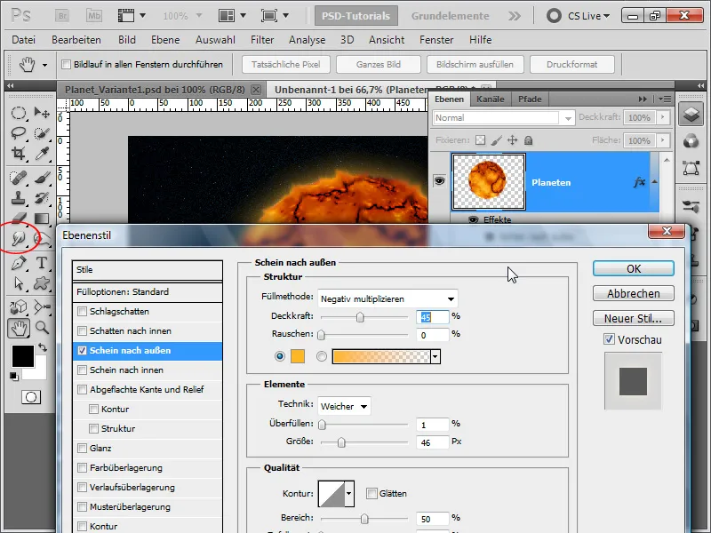 Vier verschiedene Planeten erstellen inkl. Asteroidengürtel + Explosion