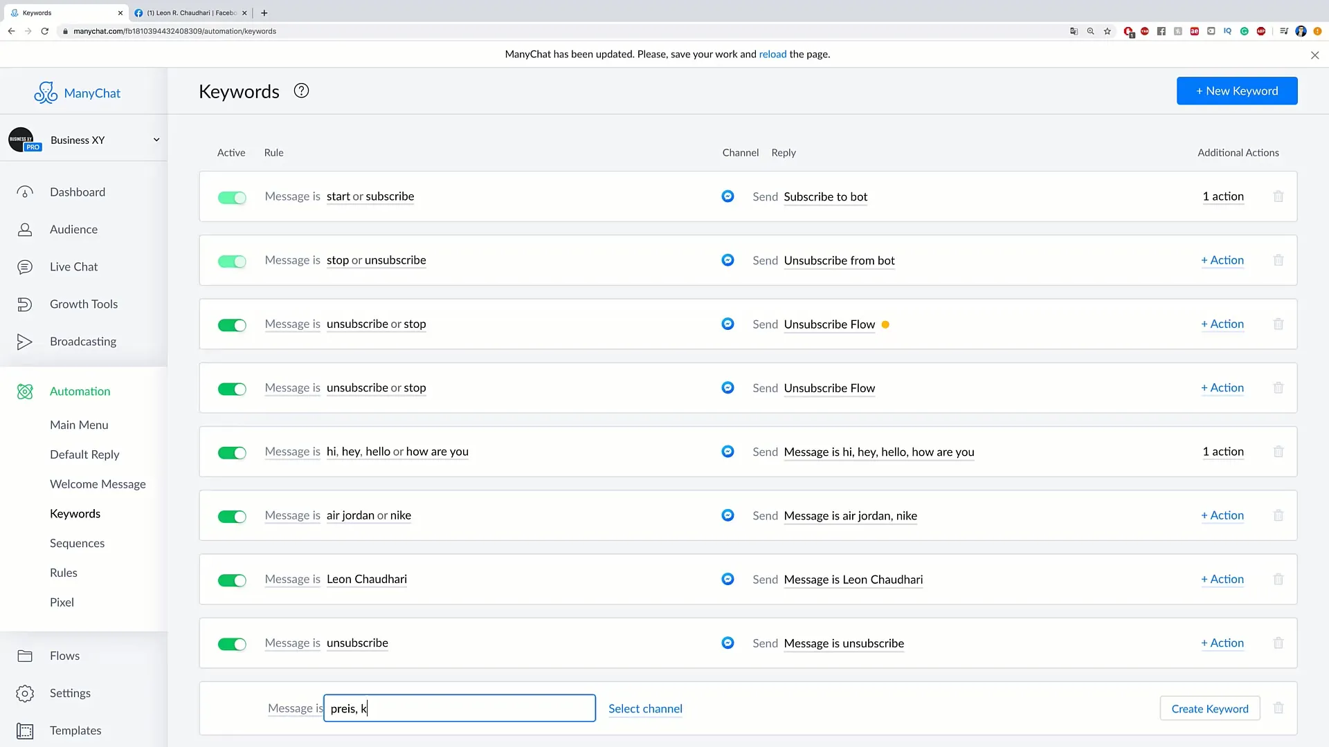 Successful customer acquisition through targeted keyword usage