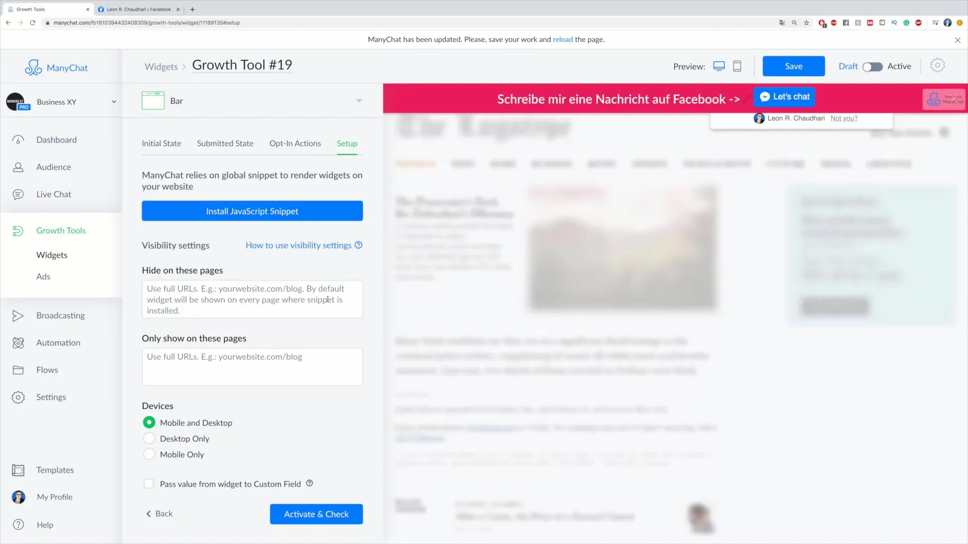 Set up Bar Growth Tool for customer acquisition