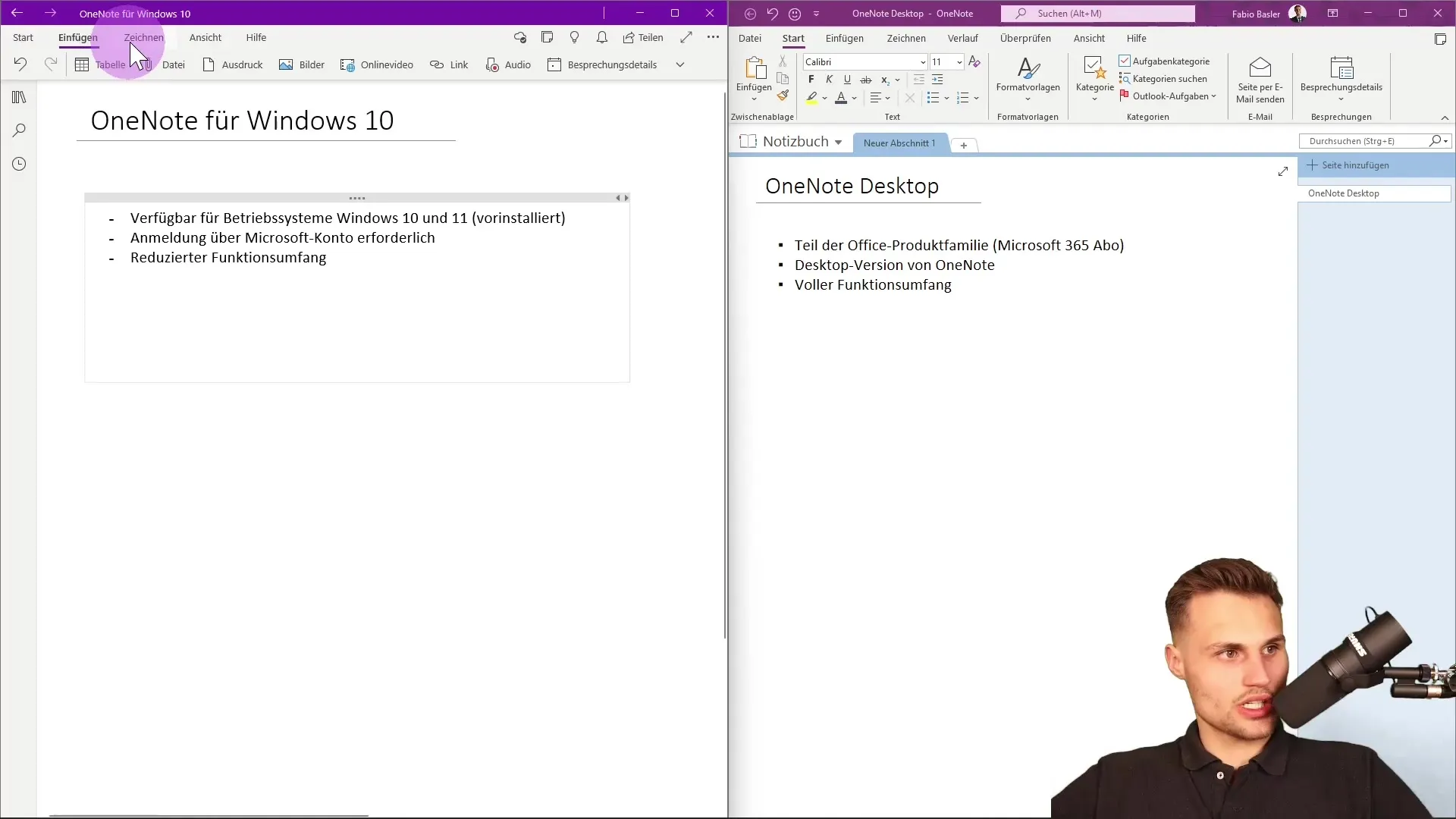 Différences entre OneNote pour Windows 10 et OneNote Bureau