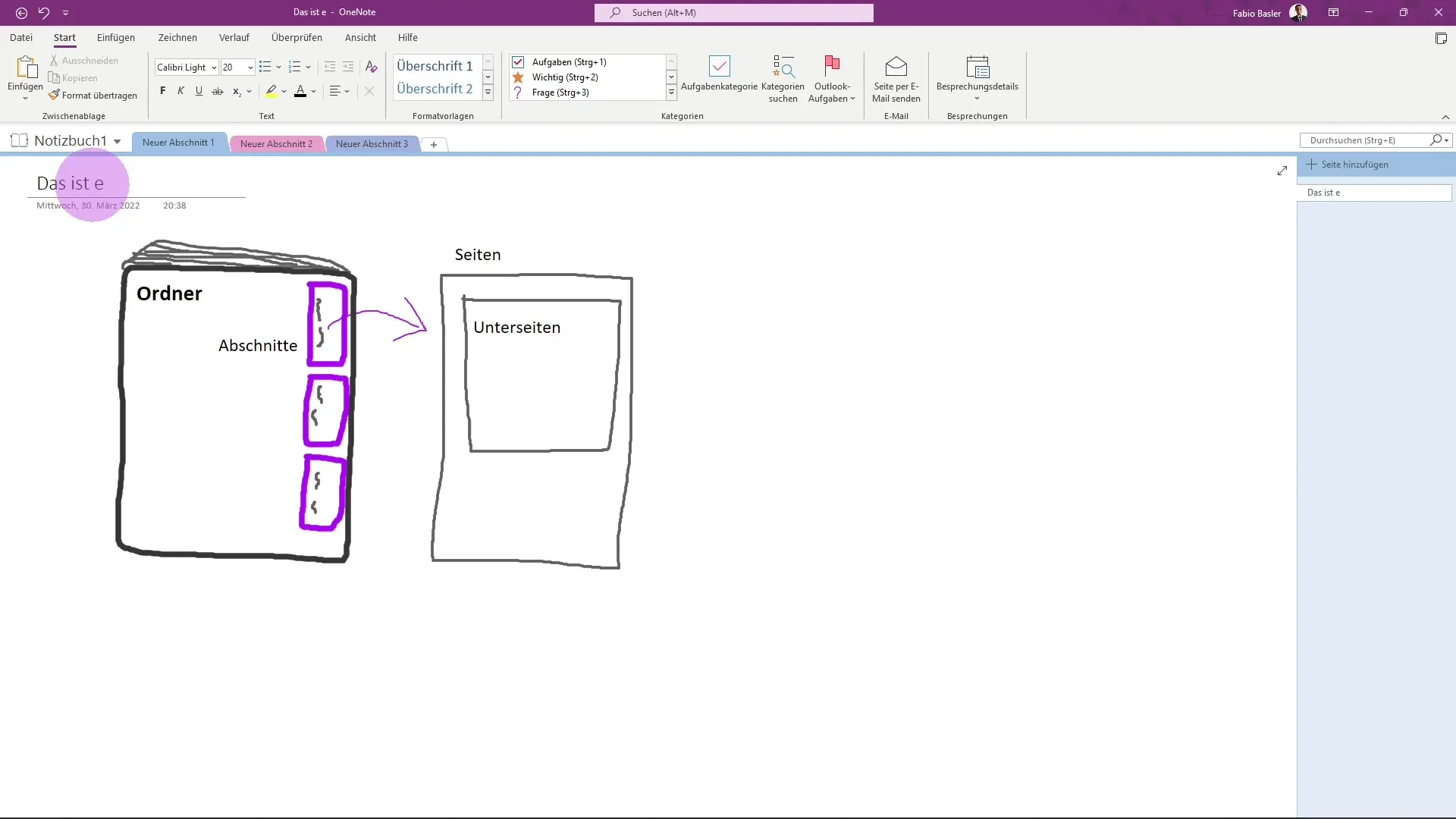 Structure d'un carnet de notes dans Microsoft OneNote pour une organisation simple