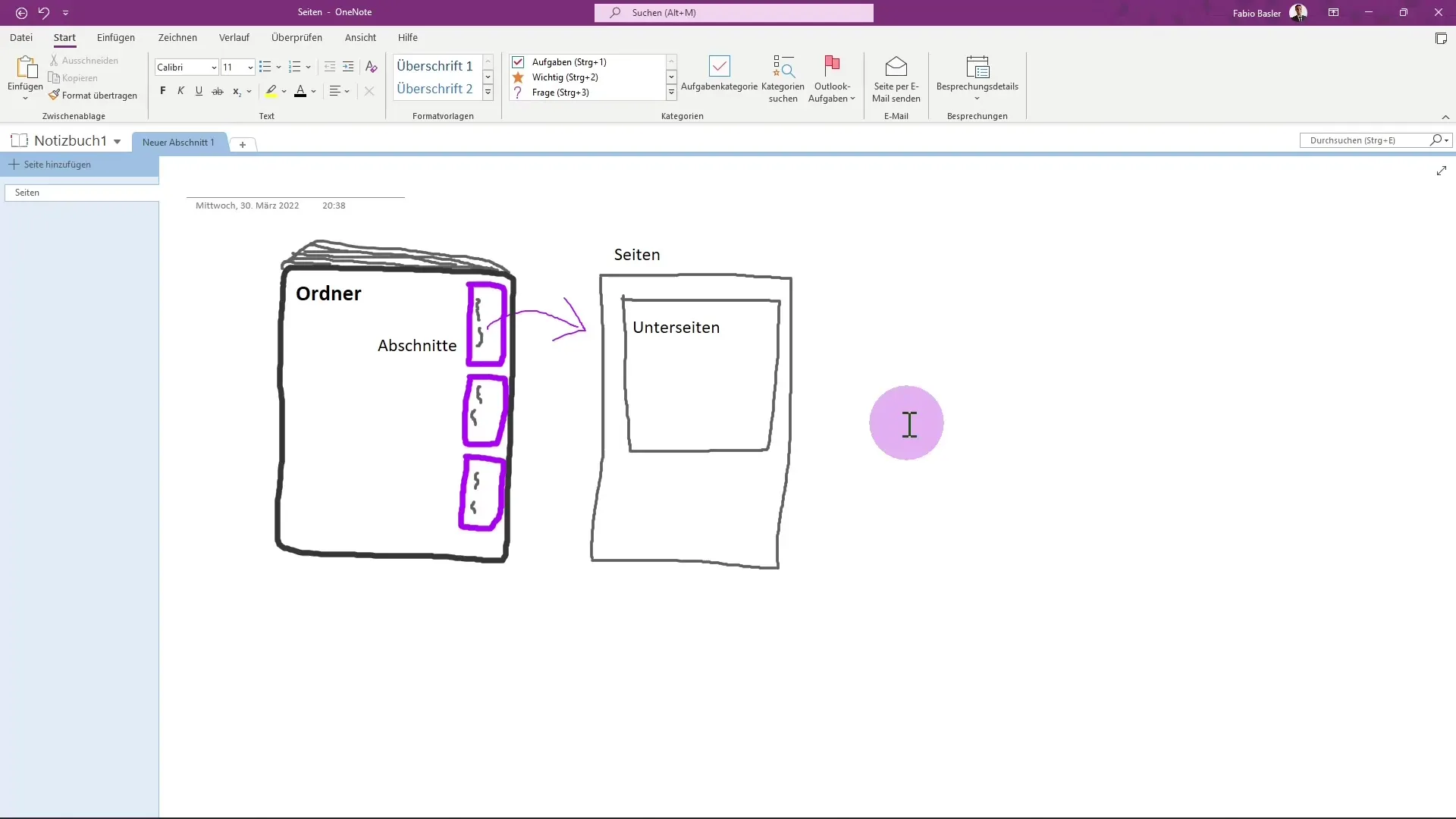 Microsoft OneNote märkmikus struktuur lihtsaks korralduseks