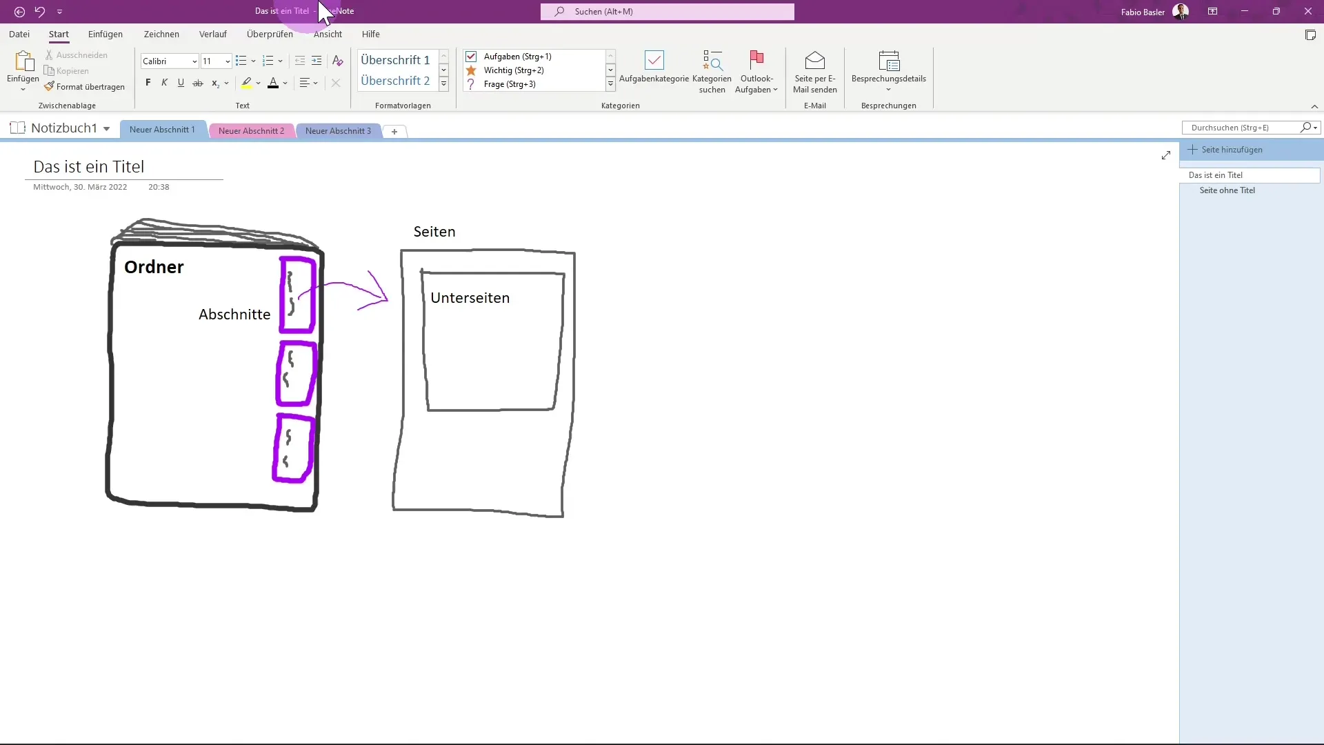 User interface of OneNote for effective note-taking