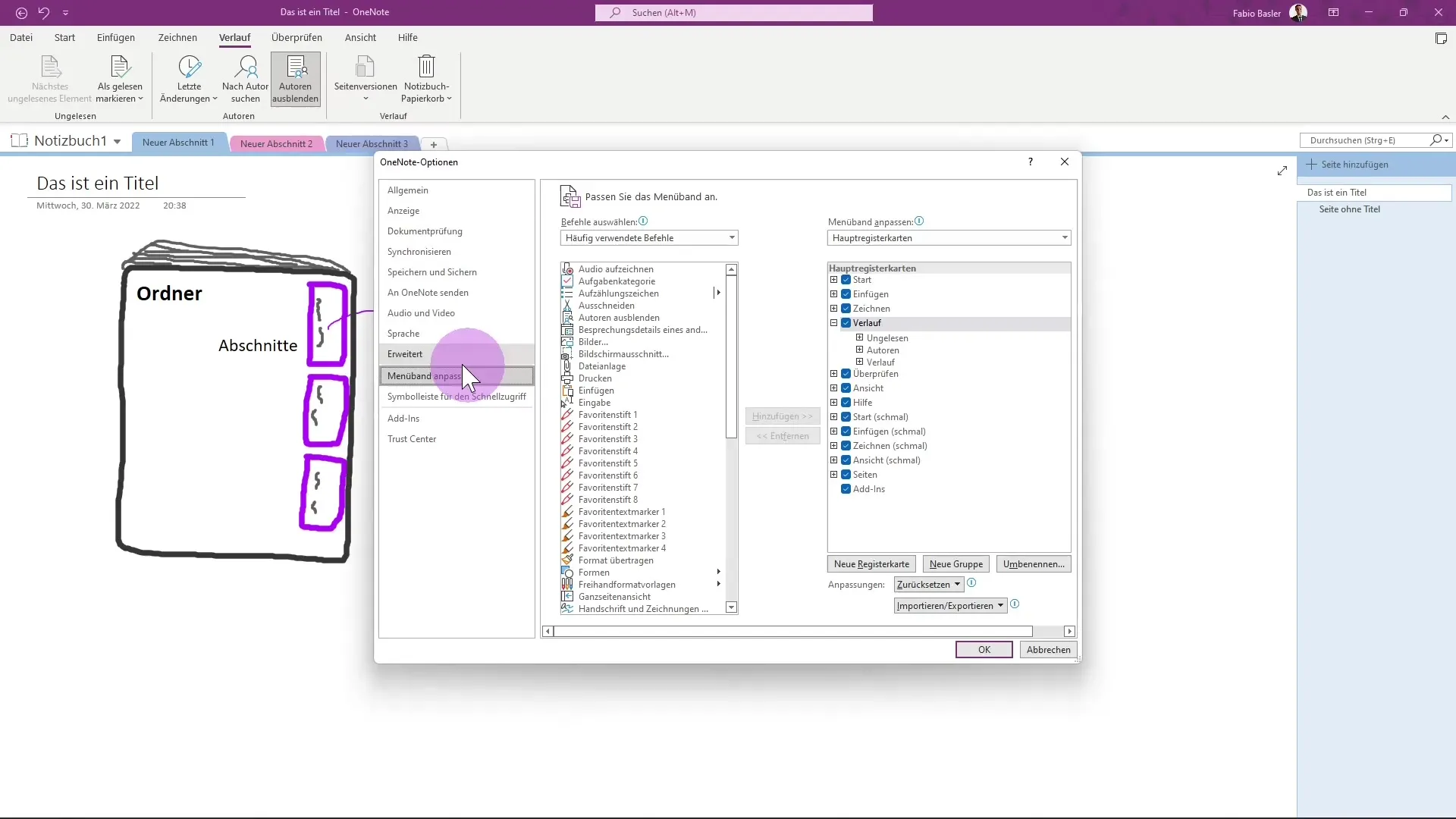 User interface of OneNote for effective note-taking