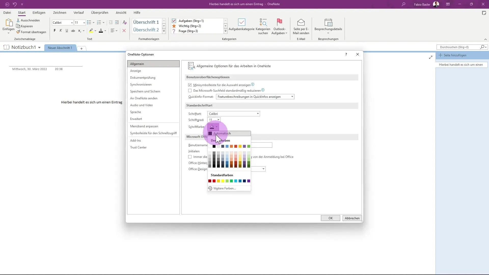 OneNote options: This way you can customize it to your needs