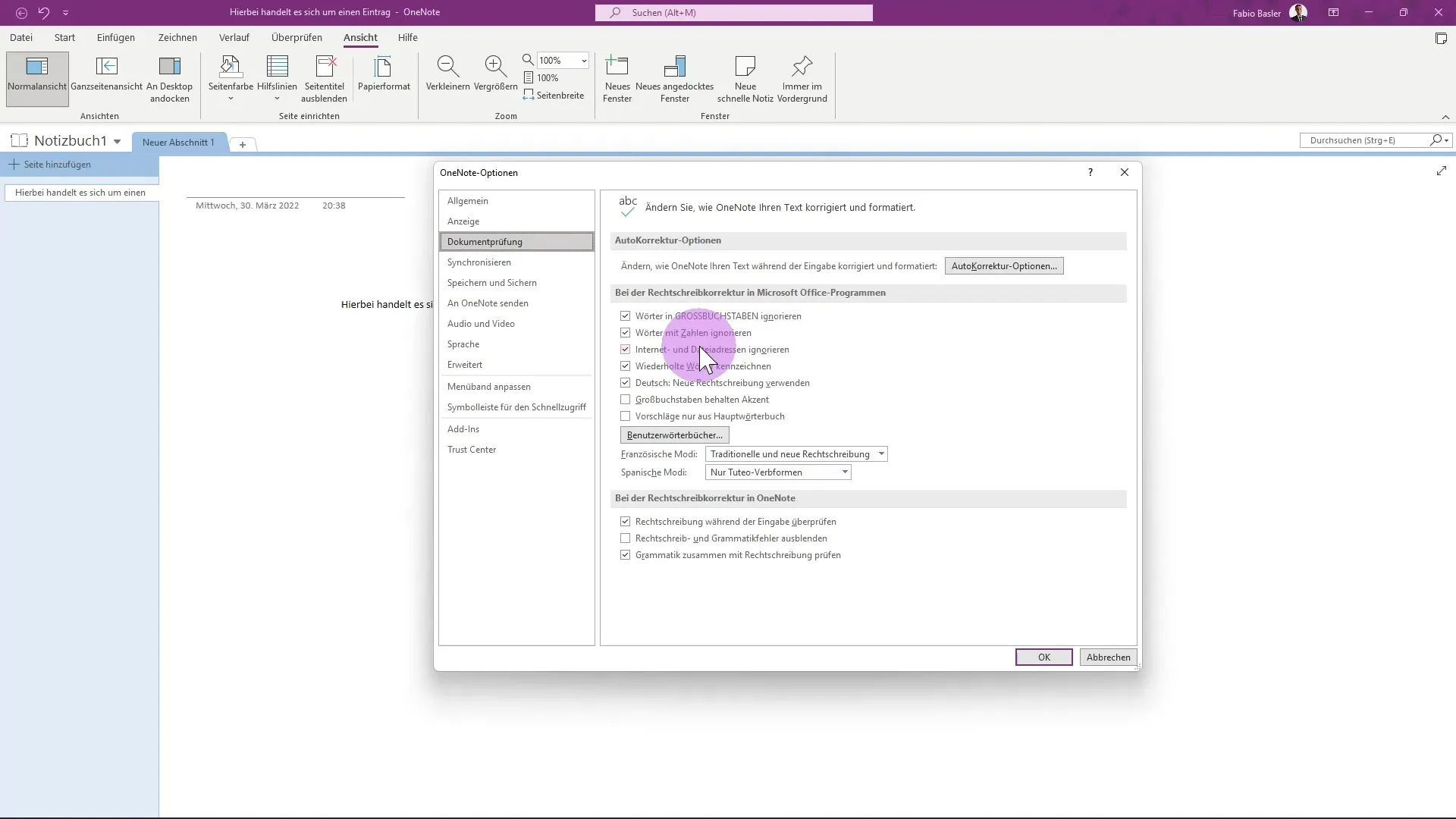 Options OneNote : Ainsi, tu l'adaptes à tes besoins