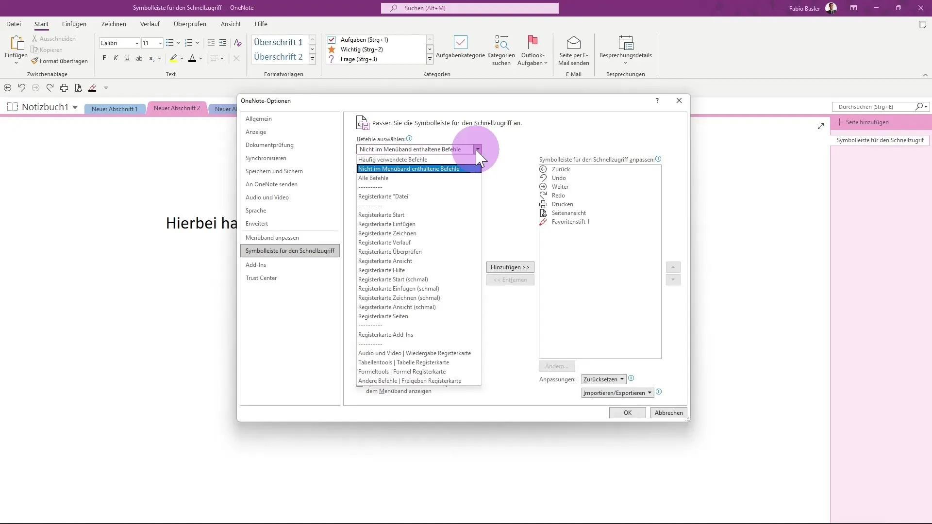 Adjustment of the toolbar in OneNote