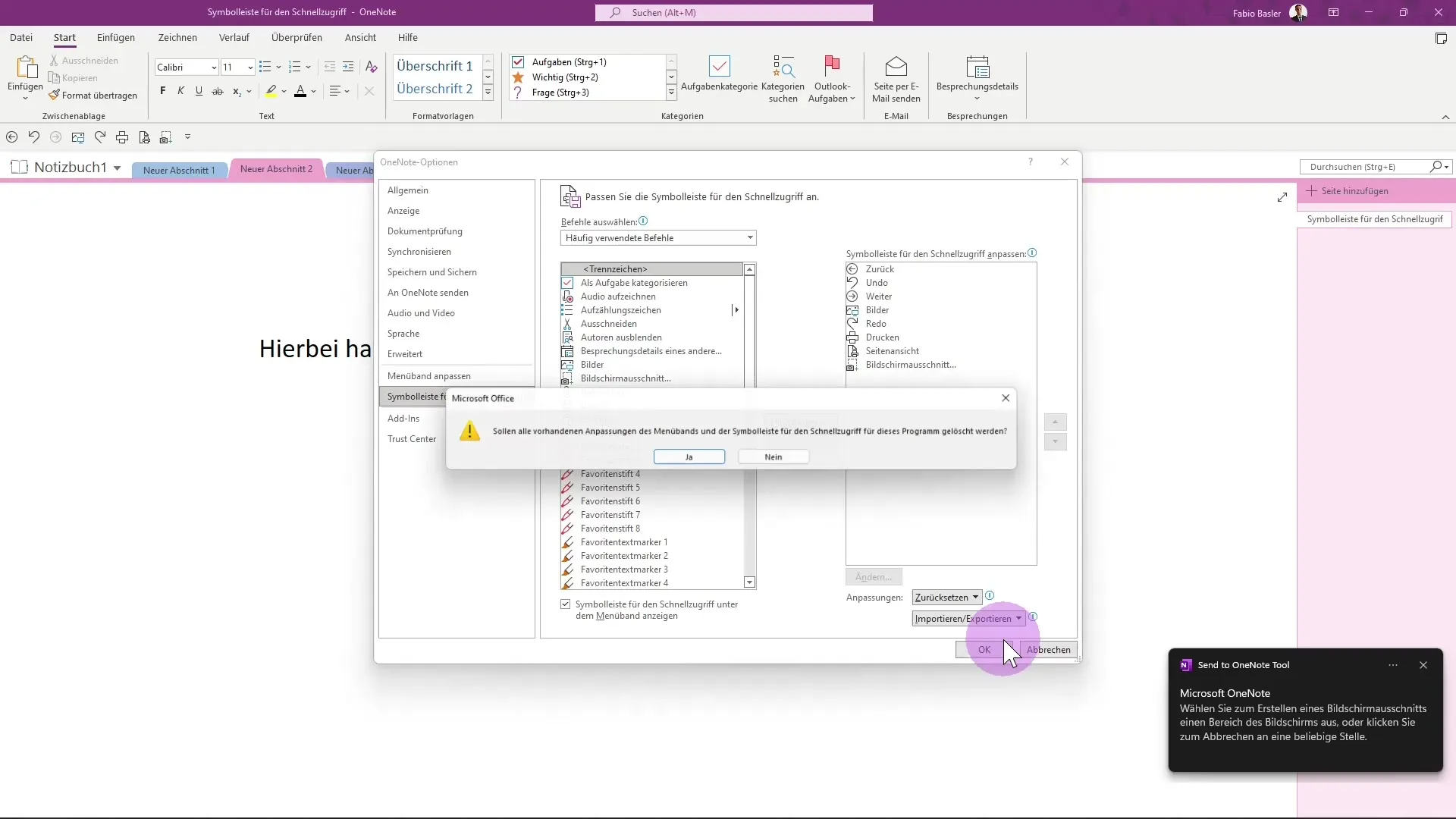 Customizing the toolbar in OneNote