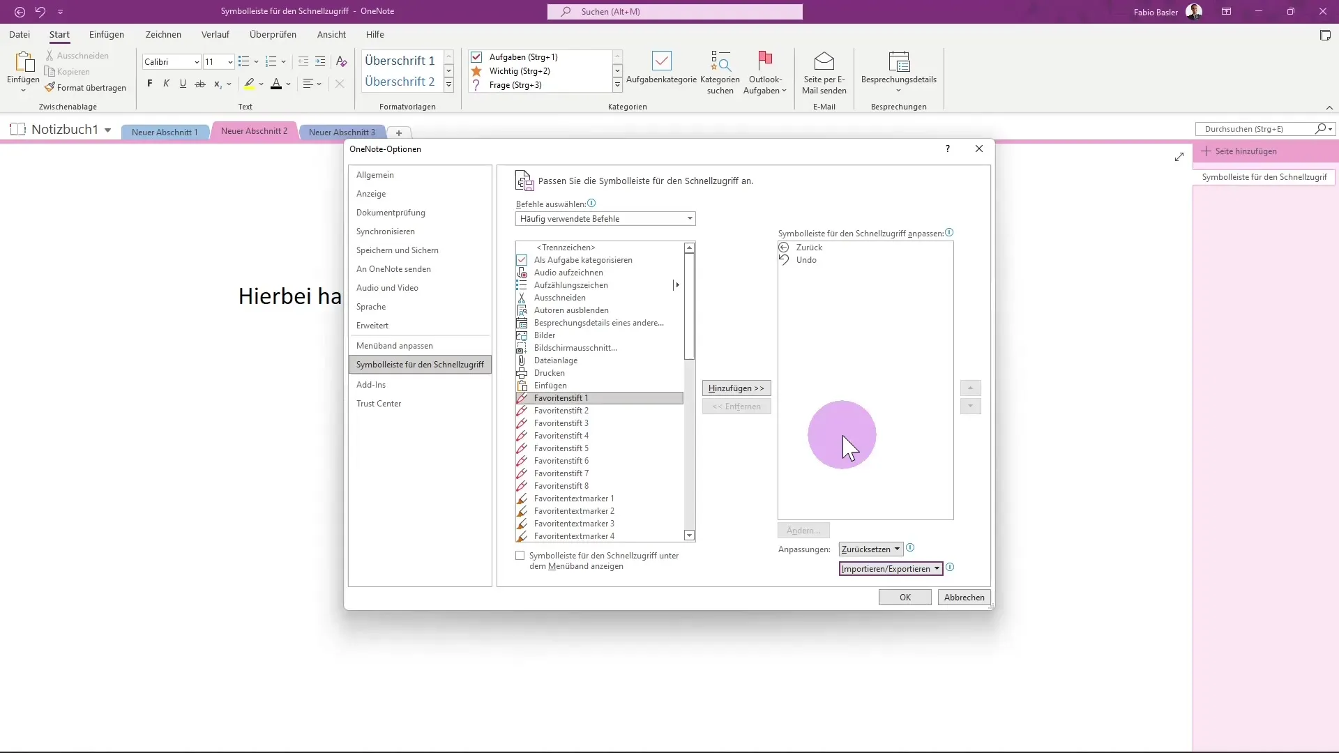 Personnalisation de la barre d'outils dans OneNote