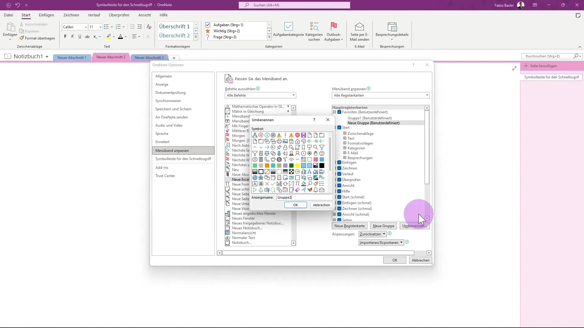 Menyesuaikan pita menu di Microsoft OneNote secara optimal