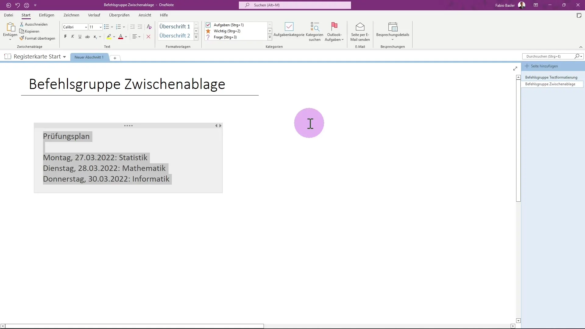 Optimal use of the clipboard in OneNote