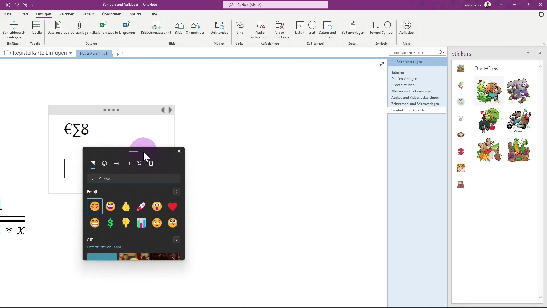 Use of symbols and emojis in OneNote made easy