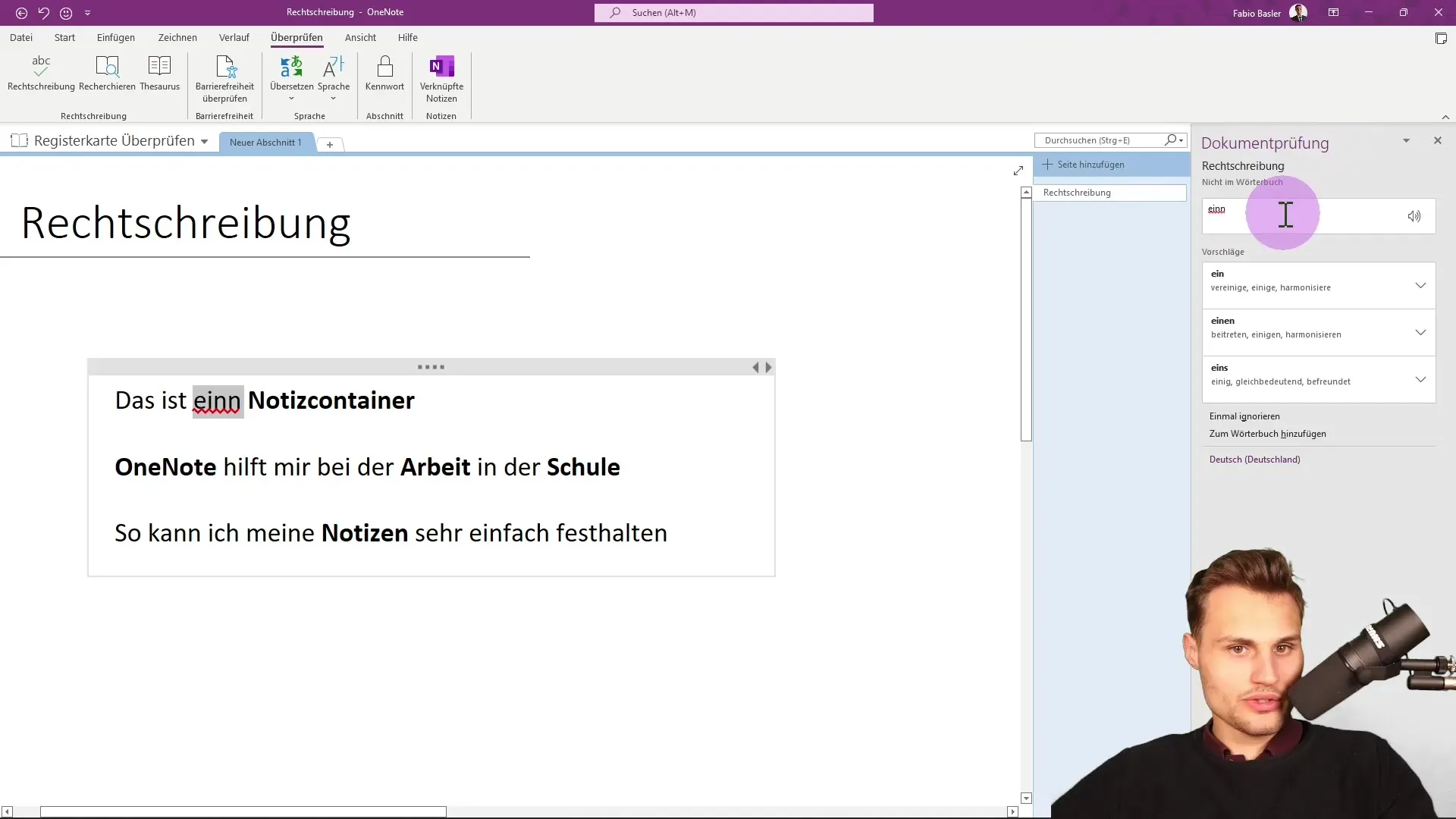 Optimization of OneNote spelling for error-free texts