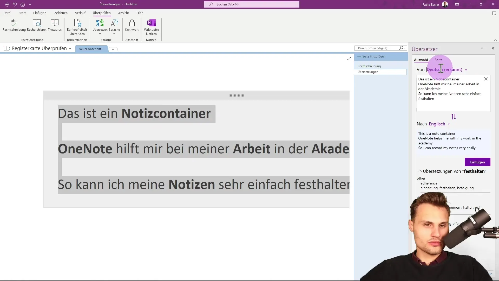 Teksti tõlkimine Microsoft OneNote'is on lihtne