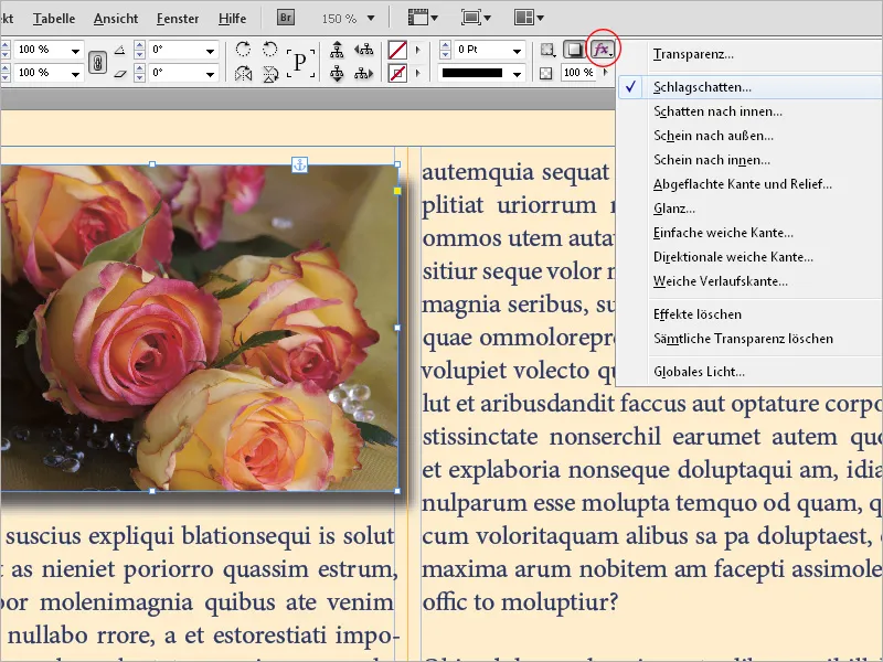 Dodajanje učinkov na predmete v programu InDesign