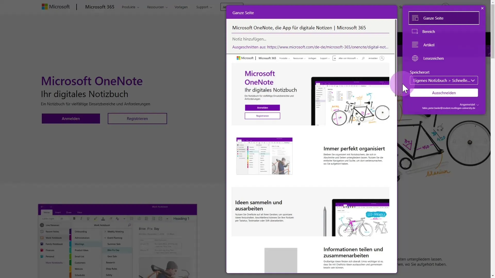 OneNote Web Clipper for collecting notes efficiently