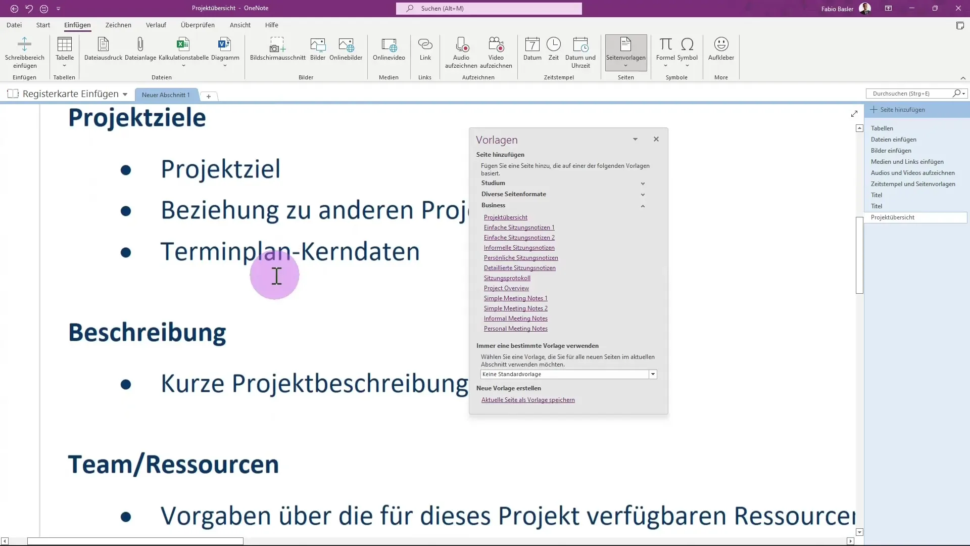 Efficient use of Microsoft OneNote for your projects