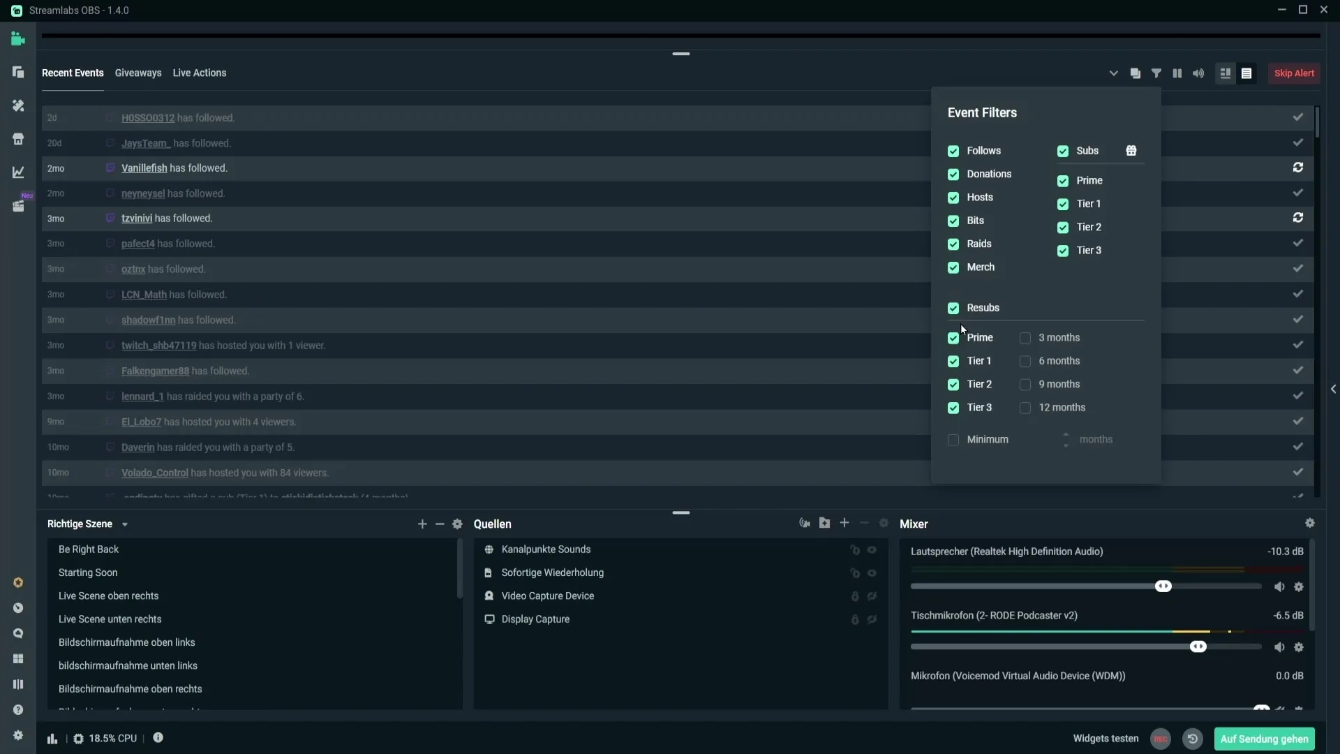 Pemanfaatan optimal acara warisan dalam Streamlabs OBS