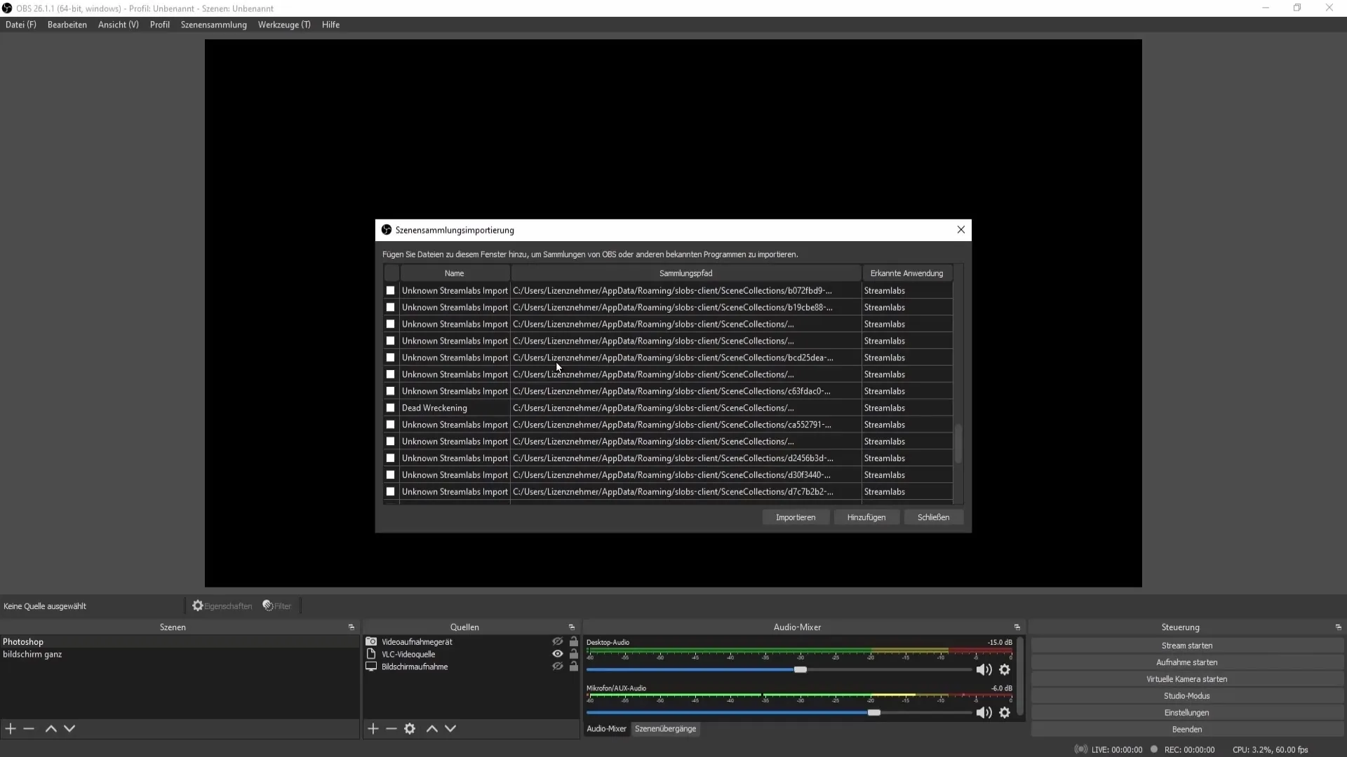 Mengimpor adegan dari Streamlabs OBS ke OBS Studio