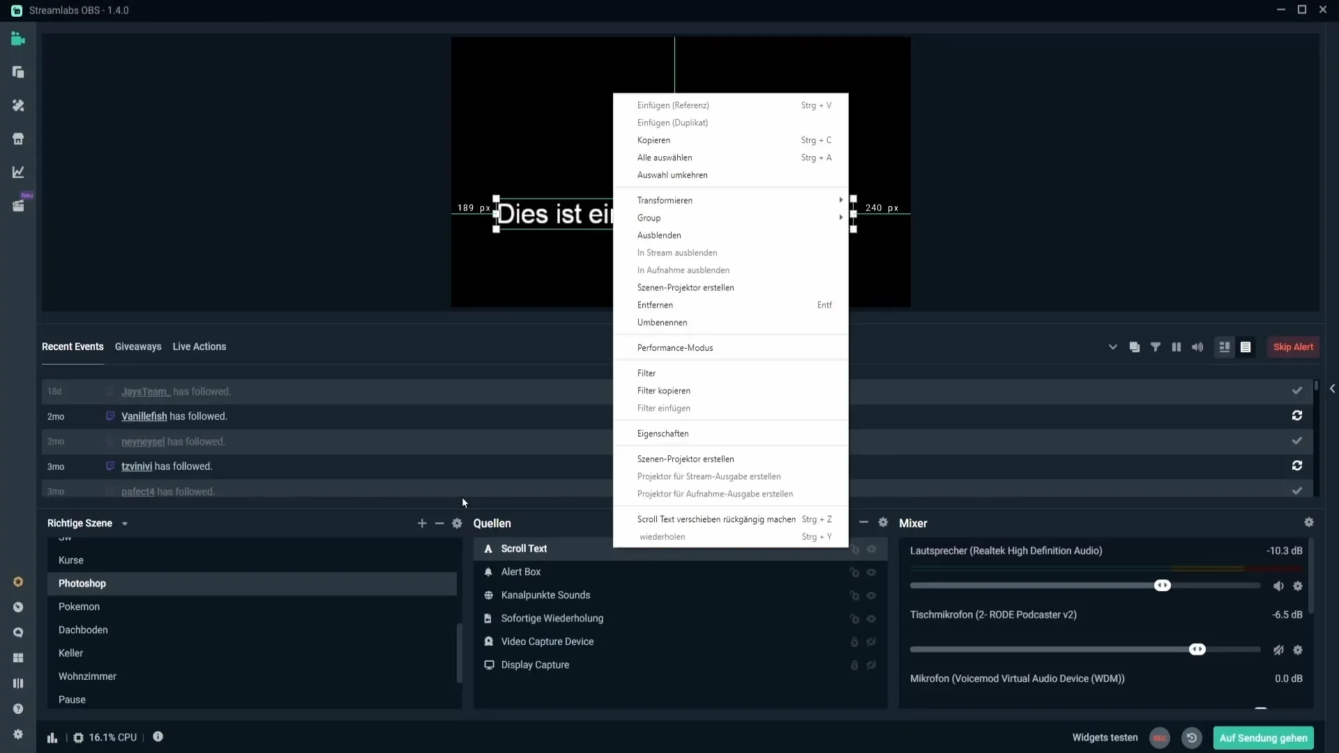 Membuat teks bergulir secara efektif di Streamlabs OBS