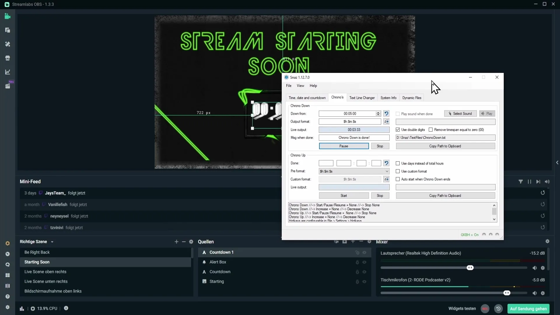 Mengintegrasikan countdown dengan benar di Streamlabs OBS