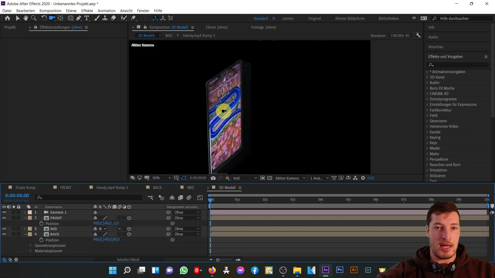 3D-mobiltelefon i After Effects: Optimering genom justeringar