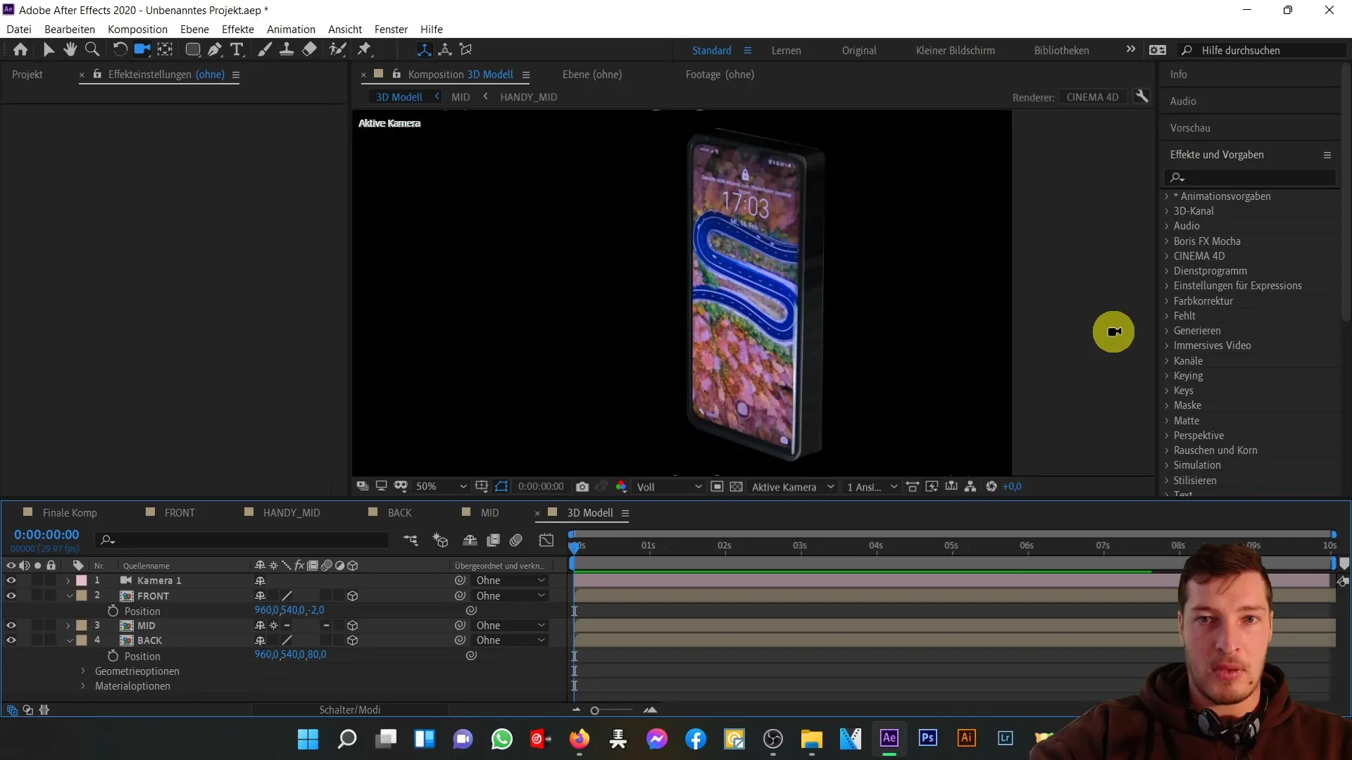 3D-mobiltelefon i After Effects: Optimering genom justeringar