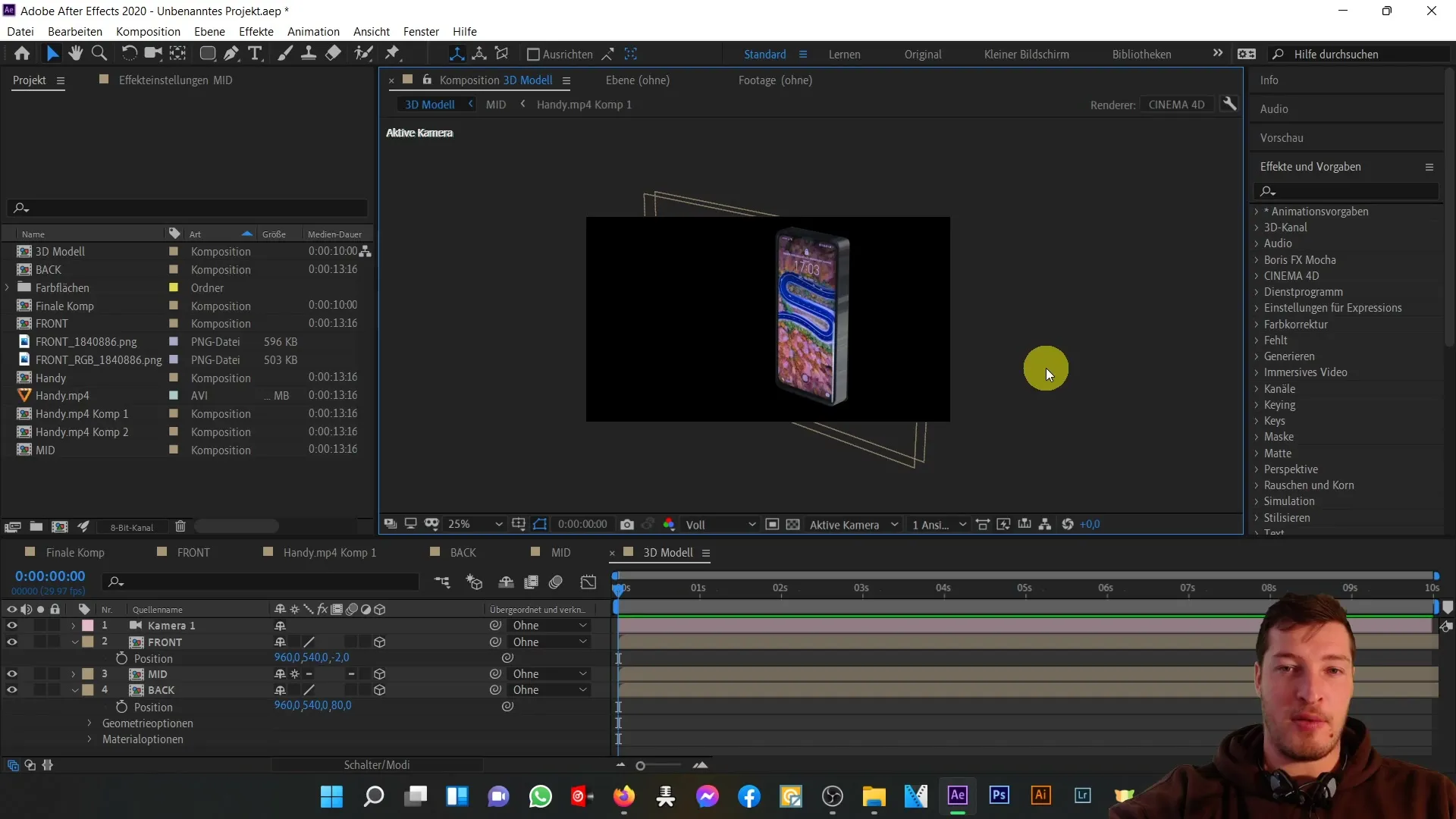 3D-telefon i After Effects: Optimering genom justeringar