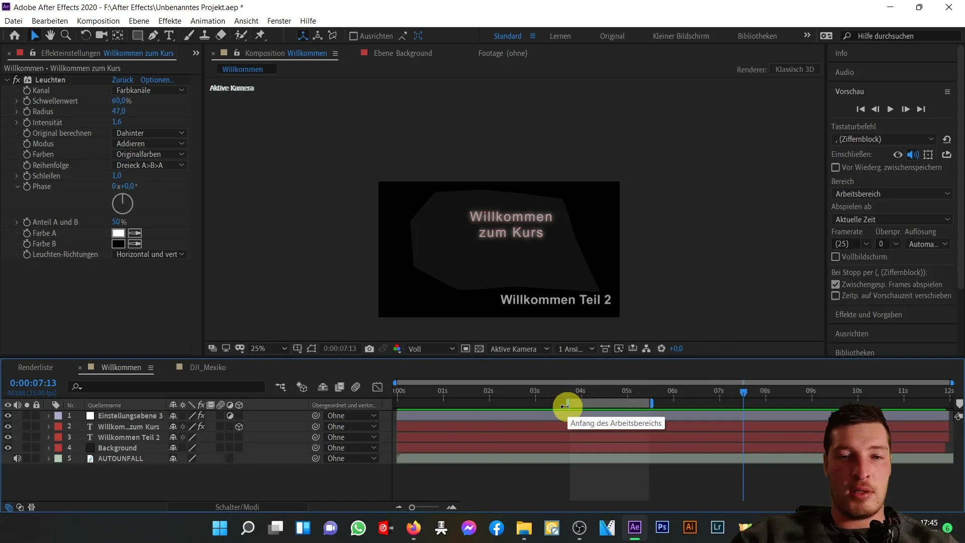 Důležité funkce časové osy programu After Effects