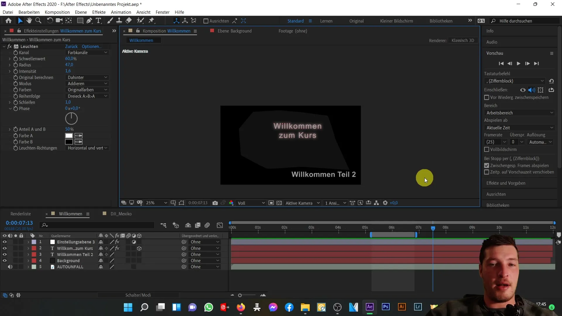 Důležité funkce časové osy ve After Effects