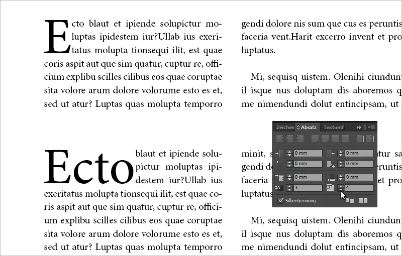 Opret initialer i InDesign.