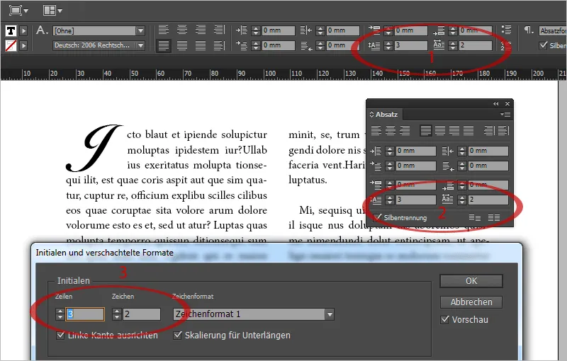 Opret initialer i InDesign.