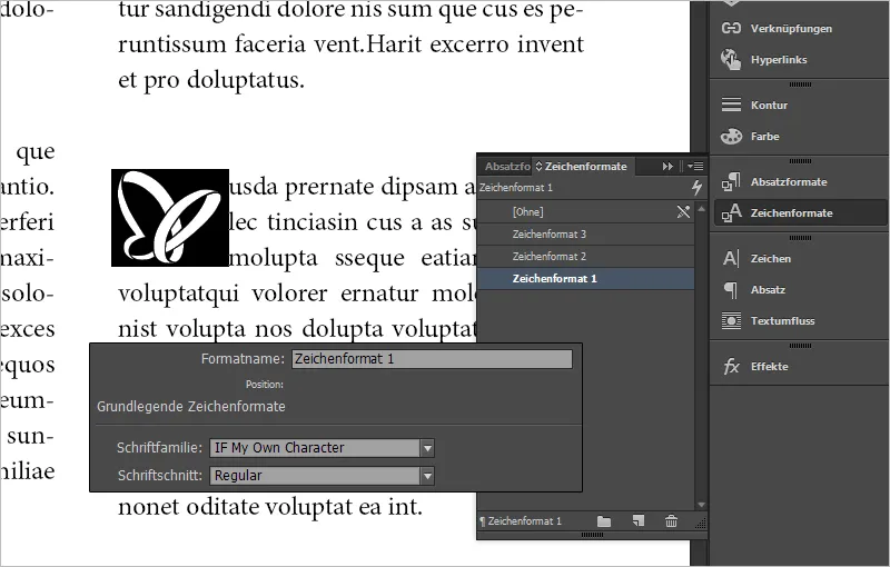 Opret initialer i InDesign.