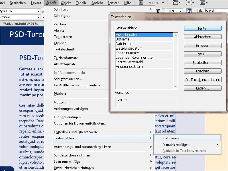 Arbeit mit Variablen und lebenden Kolumnentiteln in InDesign