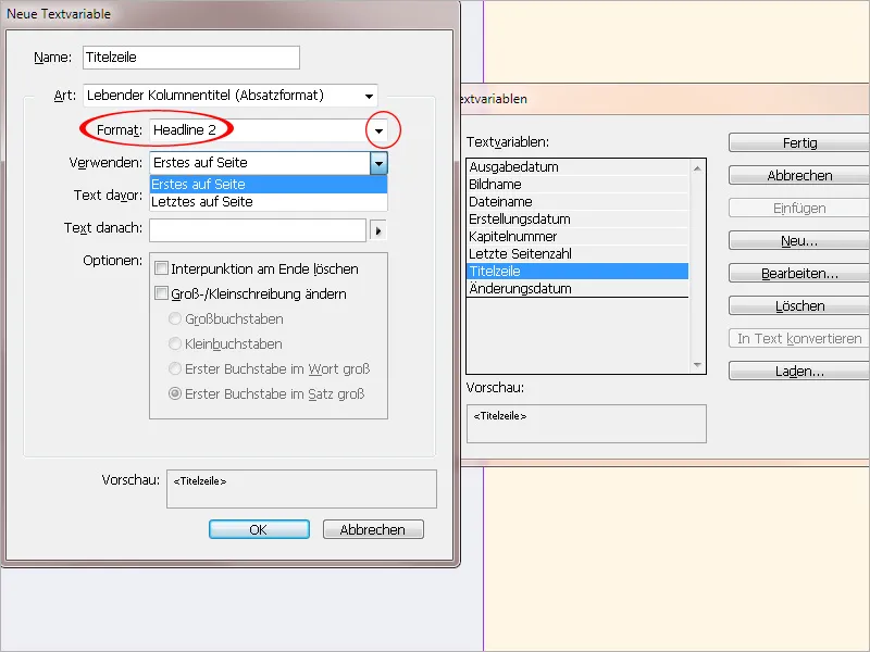 Arbeit mit Variablen und lebenden Kolumnentiteln in InDesign