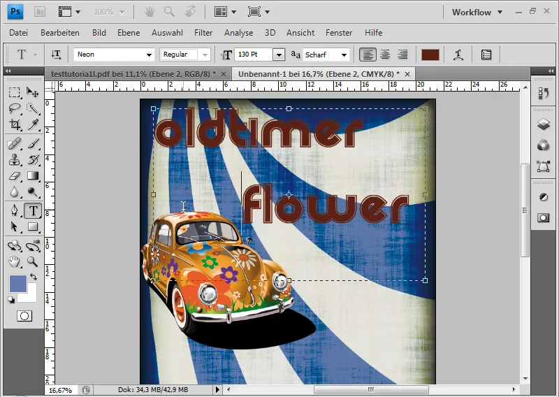 Flyerdesign im retro-grungigen Look: Flower-Power-Oldtimertreffen - vom Entwurf bis zum Druck