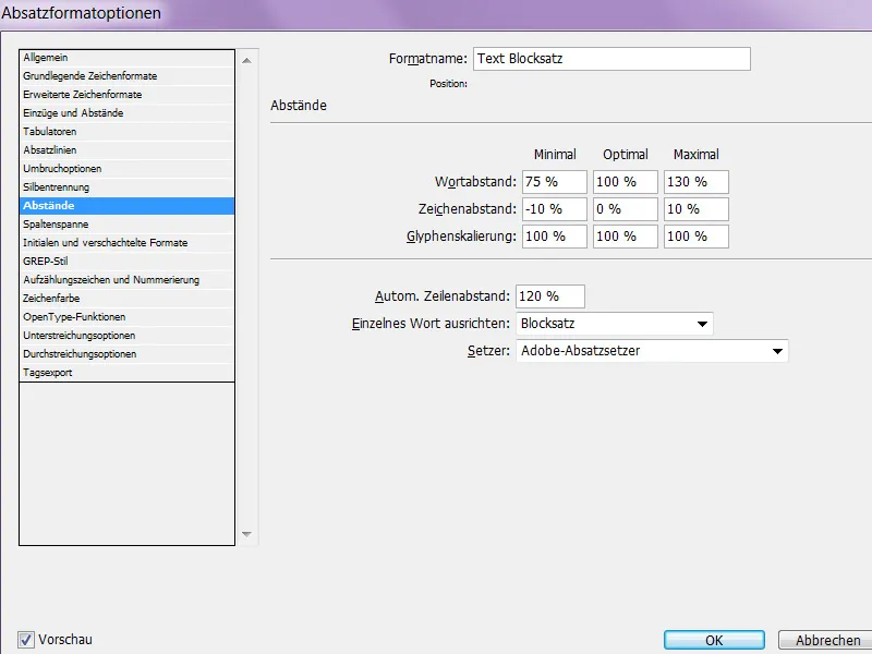 Le justifié dans InDesign