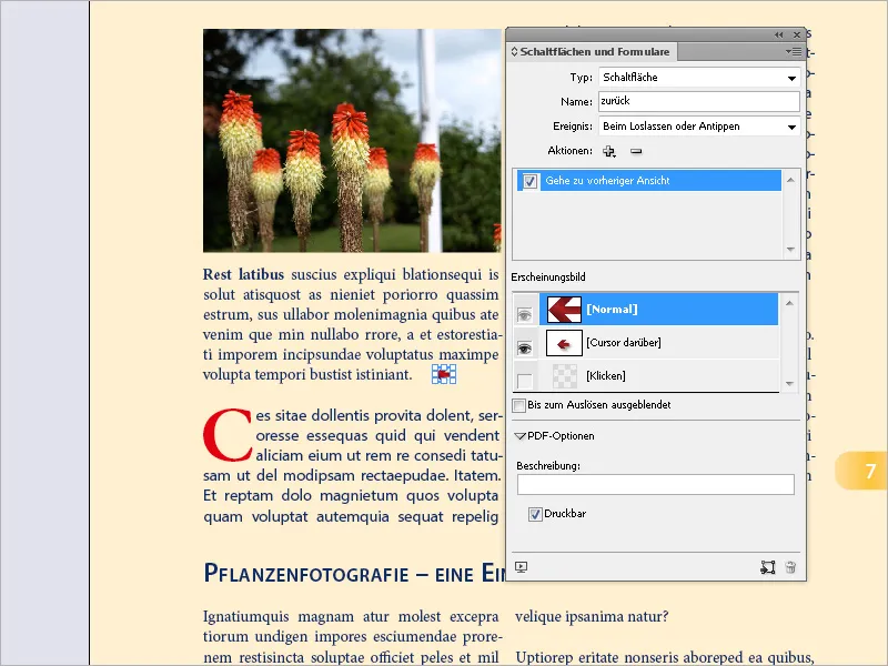 Gumbi in povezave v programu InDesign