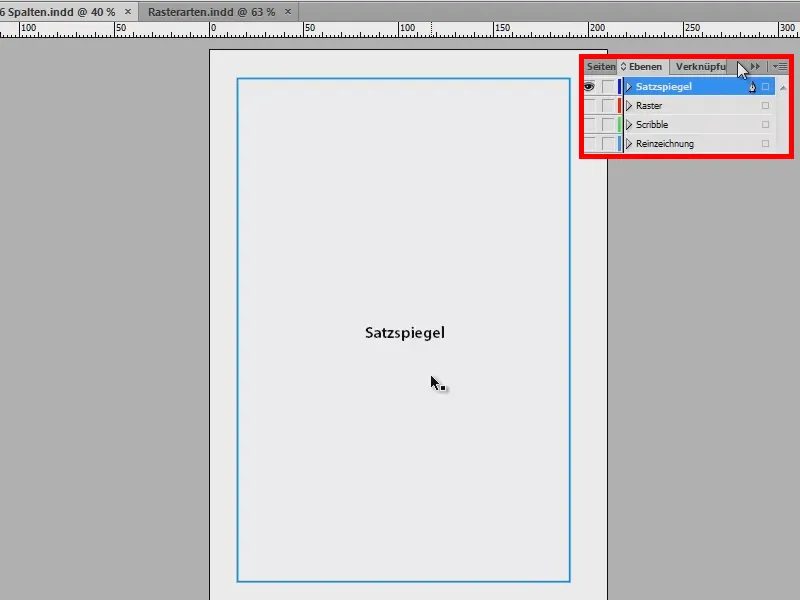 Vyvíjení mřížkového rozložení v programu InDesign.