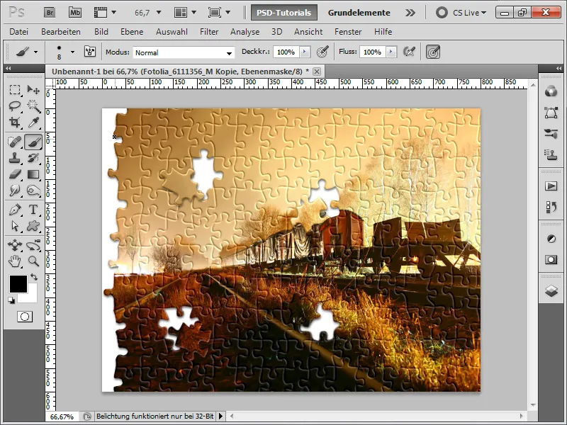 Puzzle aus Foto mit herausgenommenen Puzzleteilen in zwei Varianten