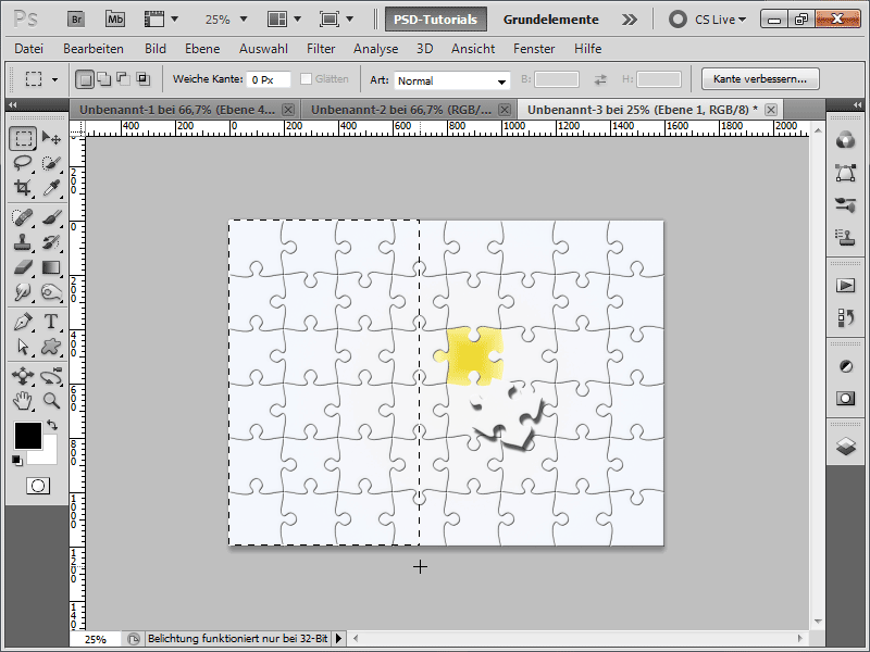 Puzzle aus Foto mit herausgenommenen Puzzleteilen in zwei Varianten