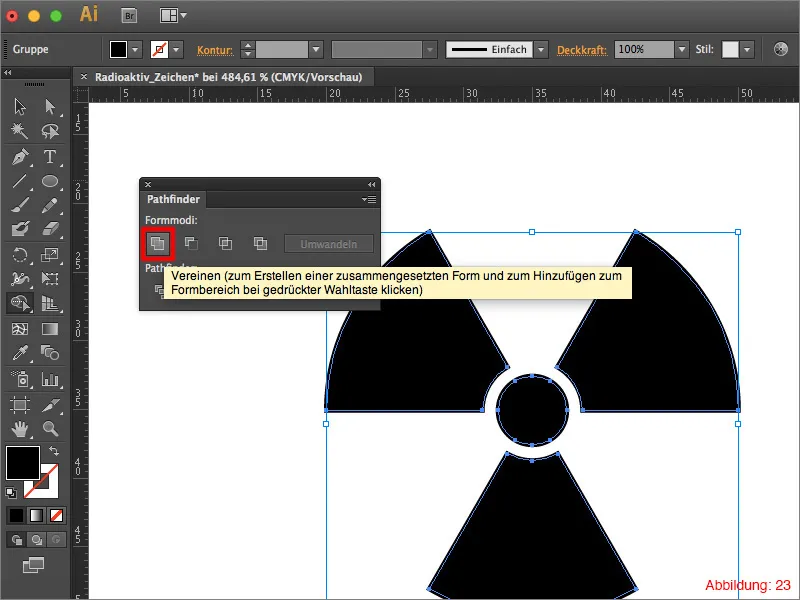 Membangun rambu peringatan dalam Adobe Illustrator.