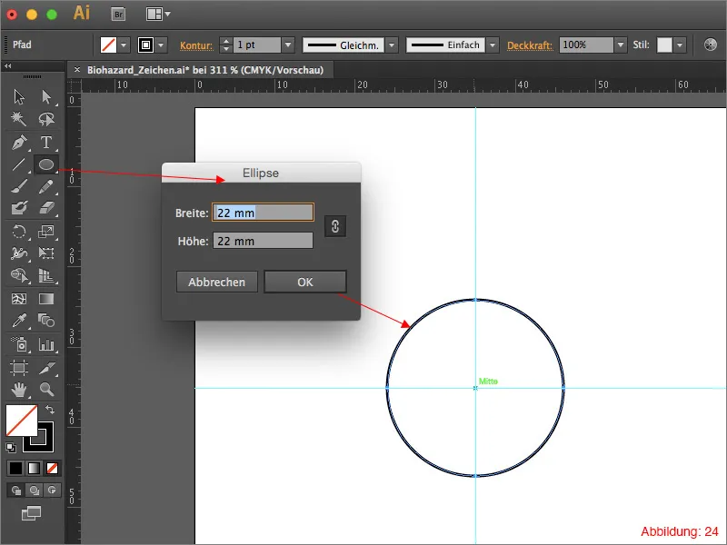 Membangun rambu peringatan menggunakan Adobe Illustrator.